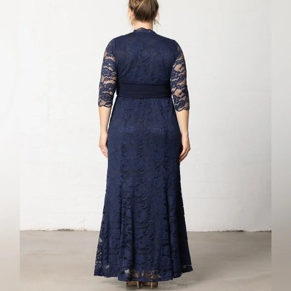 Kiyonna Nocturnal Navy Maxi Screen Siren Lace Formal Evening Gown Size 2X(18-20) - Picture 2 of 16